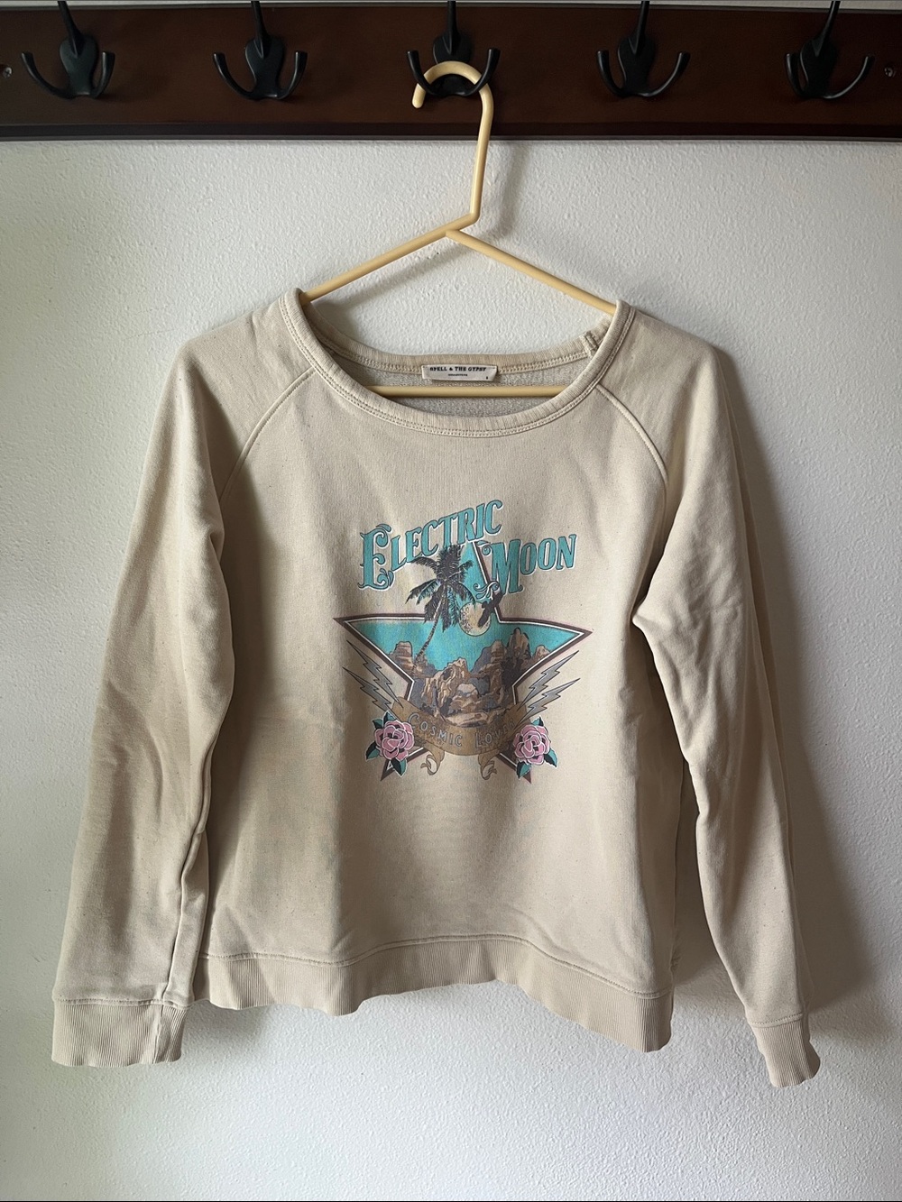 Spell 🦋⭐️ Electric Moon Sloppy Joe sweatshirt in Tapioca sz Small GUC - Picture 3 of 7